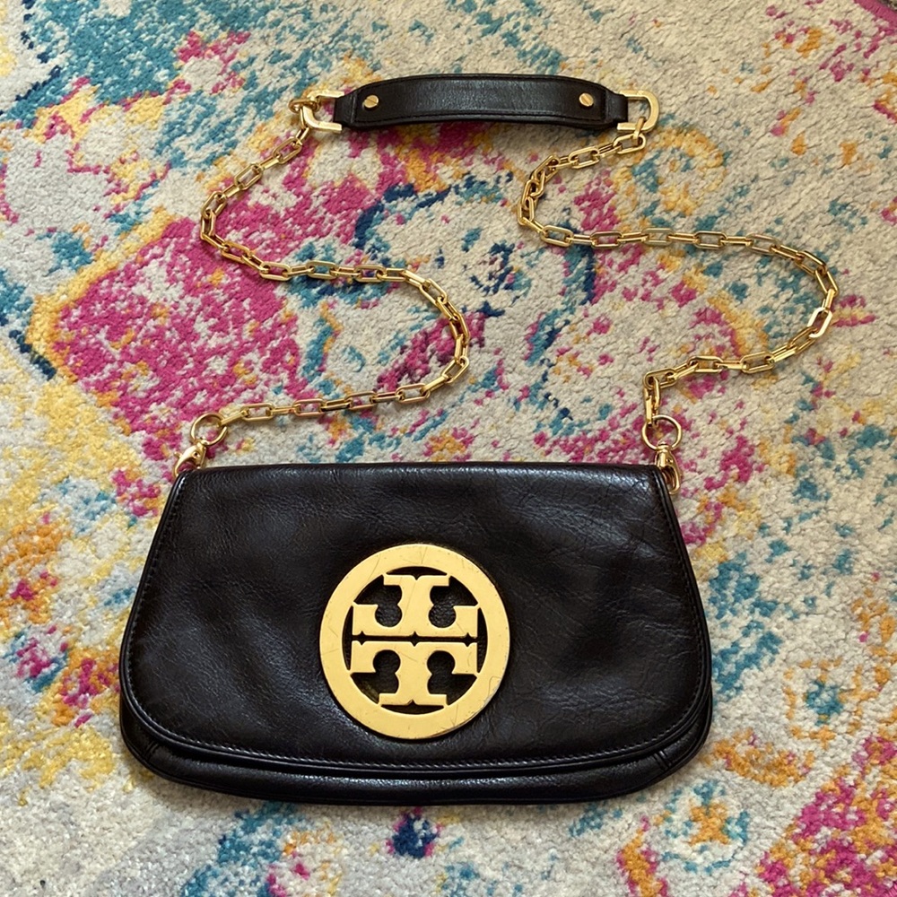 Tory Burch Black Leather Crossbody Clutch Bag